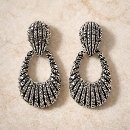 Vintage Marcasite Crystal Statement Drop Earrings