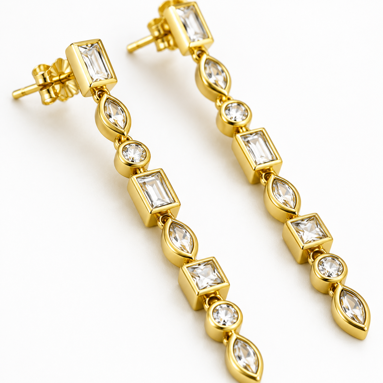 Gold Geometric Crystal Drop Earrings
