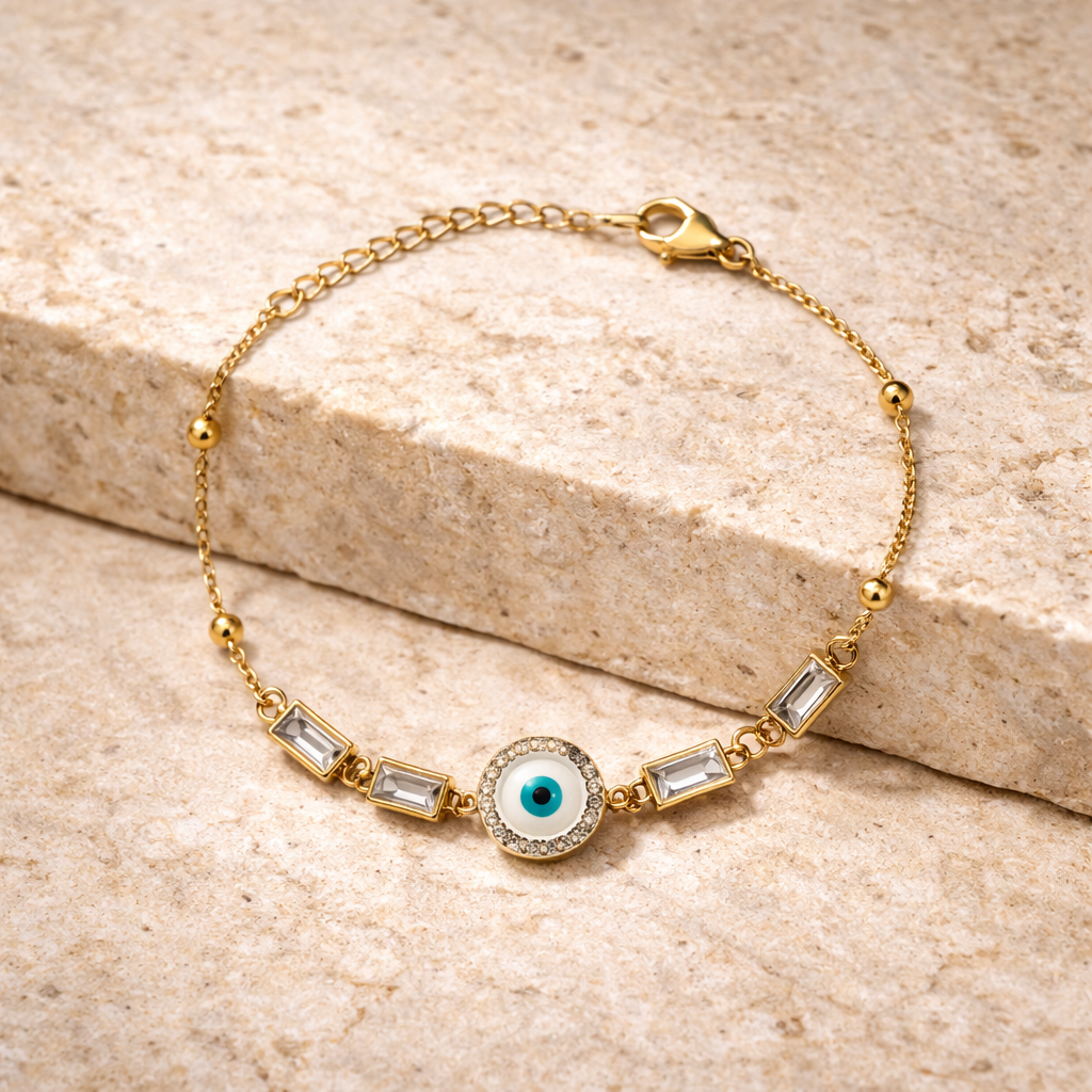 Gold Evil Eye Crystal Protection Bracelet