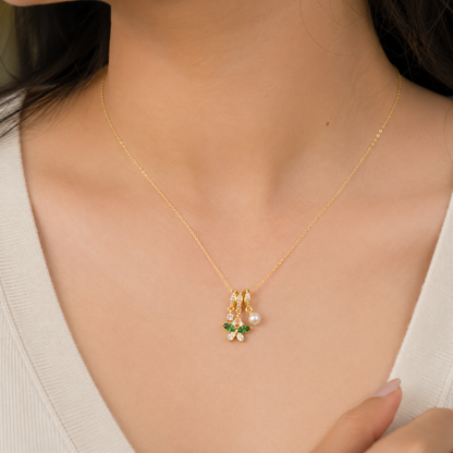 Gold Green Butterfly Charm Necklace