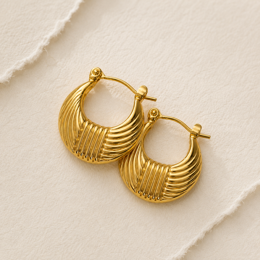 Ribbed Gold Hoop Earrings