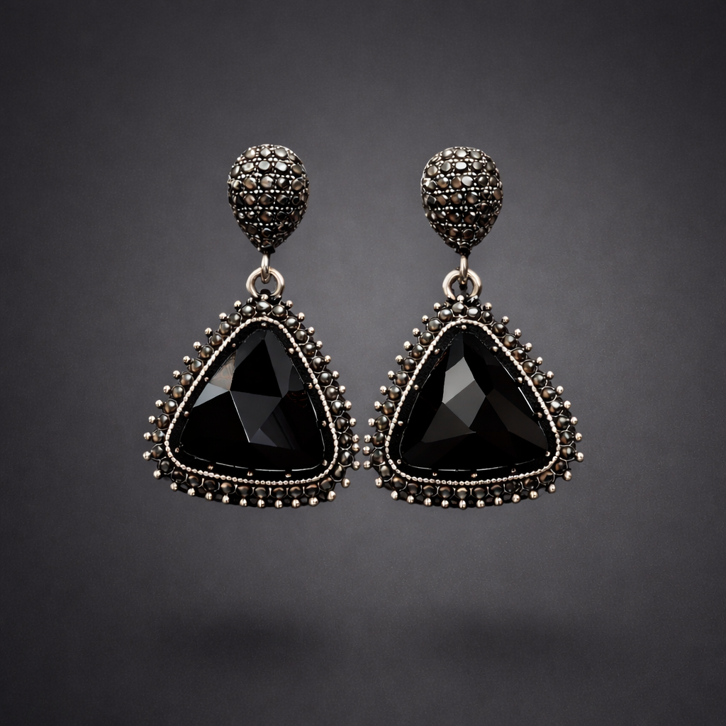 Black Crystal Triangle Drop Earrings