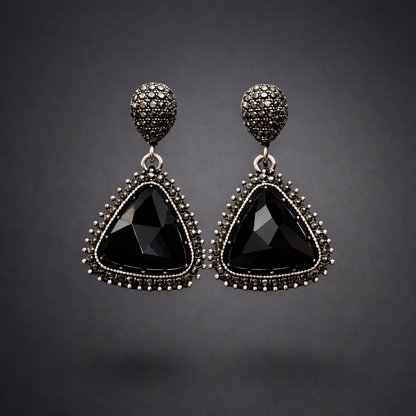 Black Crystal Triangle Drop Earrings