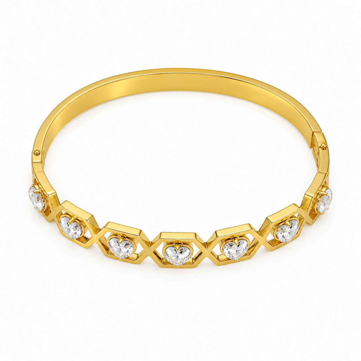 Golden Heart Hexagon Bangle Bracelet