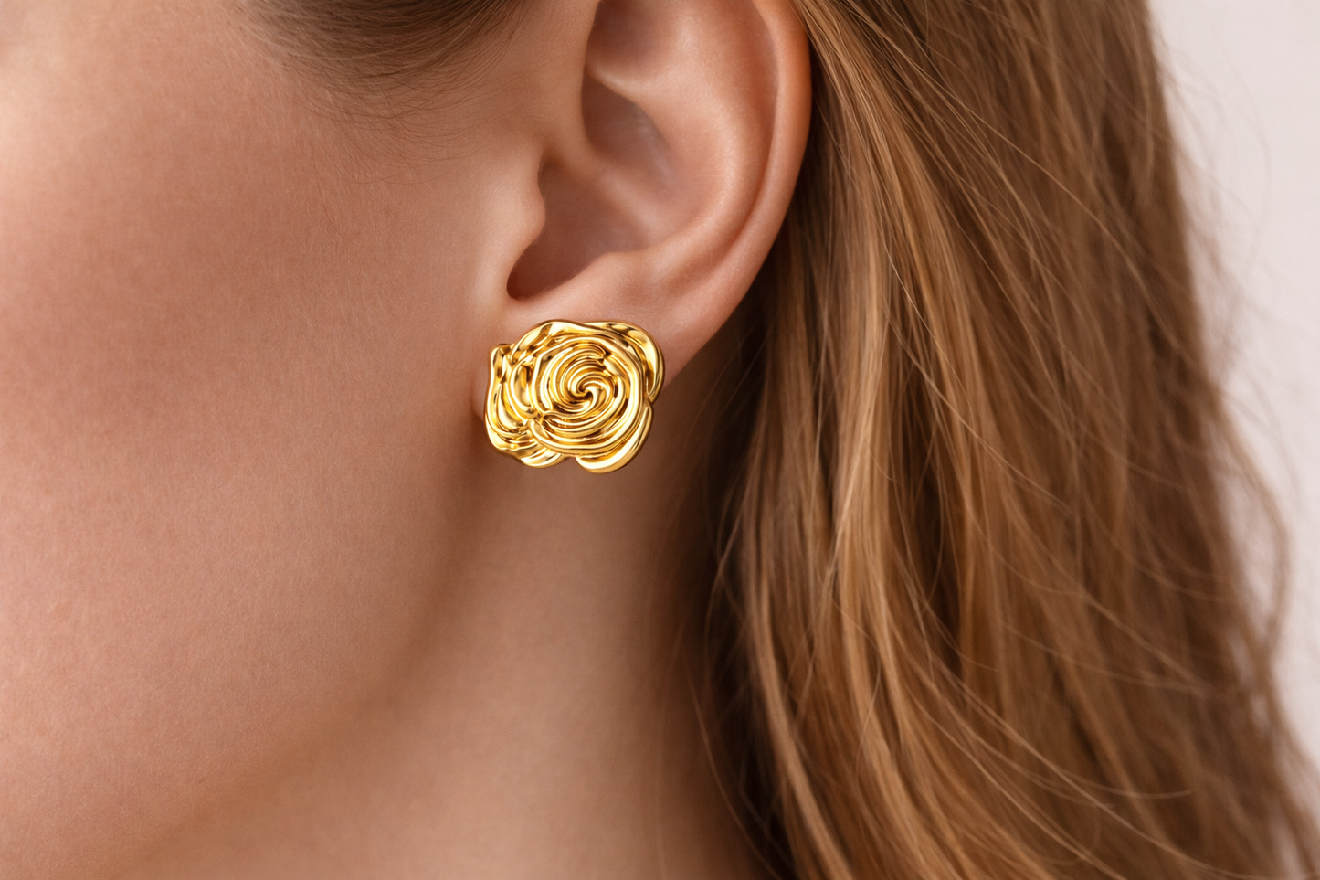 Gold Rose Swirl Stud Earrings