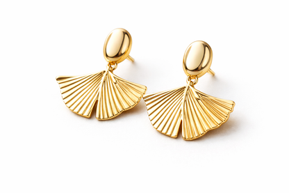Gold Ginkgo Leaf Drop Stud Earrings