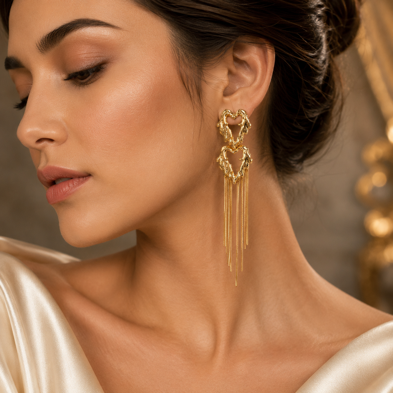 Luxe Heart Tassel Drop Earrings