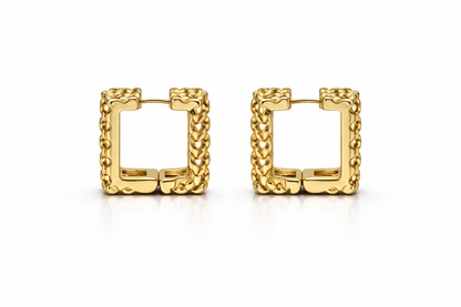 Gold Textured Square Hoop Earrings
