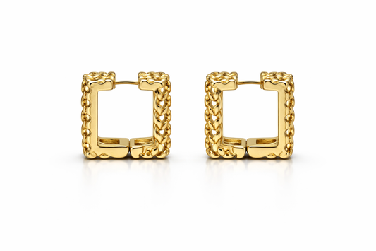 Gold Textured Square Hoop Earrings