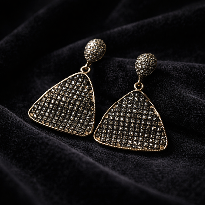Oxidized Black Crystal Triangle Drop Earrings