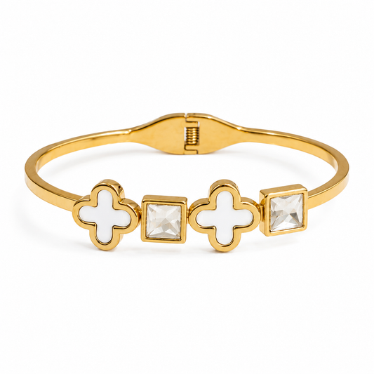 Clover Crystal Gold Bangle Bracelet