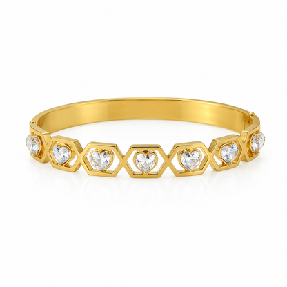 Golden Heart Hexagon Bangle Bracelet