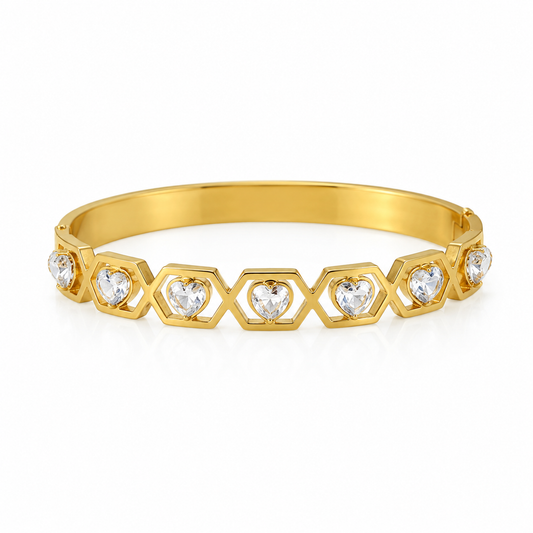 Golden Heart Hexagon Bangle Bracelet