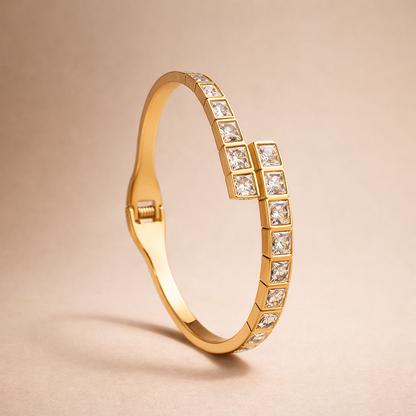 Princess Cut Crystal Gold Bangle