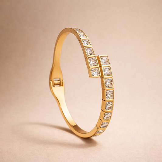 Princess Cut Crystal Gold Bangle