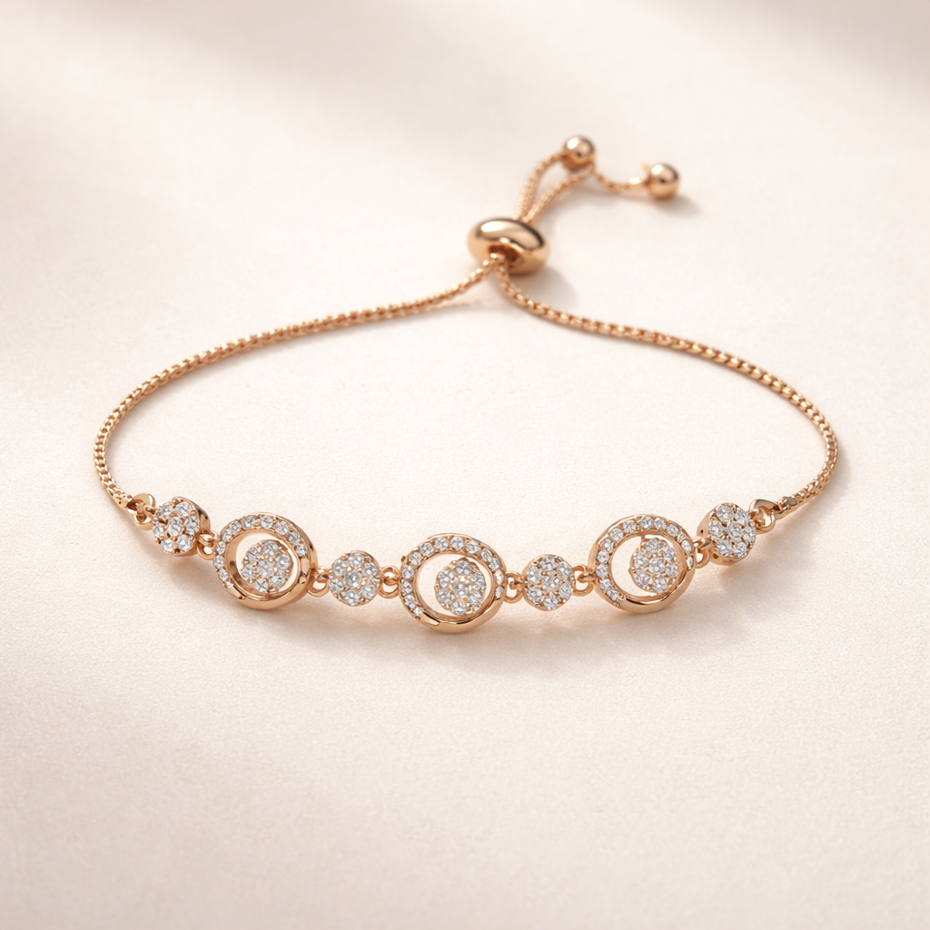 Rose Gold Pavé Circle CZ Adjustable Bracelet