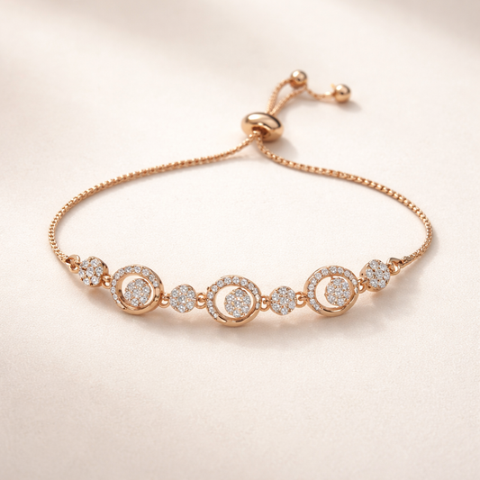 Rose Gold Pavé Circle CZ Adjustable Bracelet