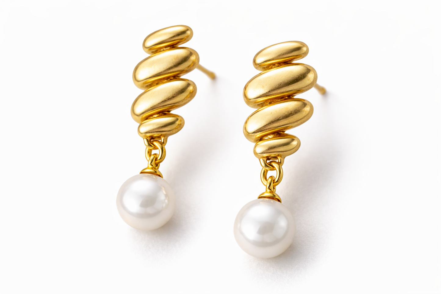 Gold Wing Pearl Drop Stud Earrings