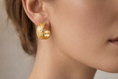 Gold Textured C Hoop Earrings