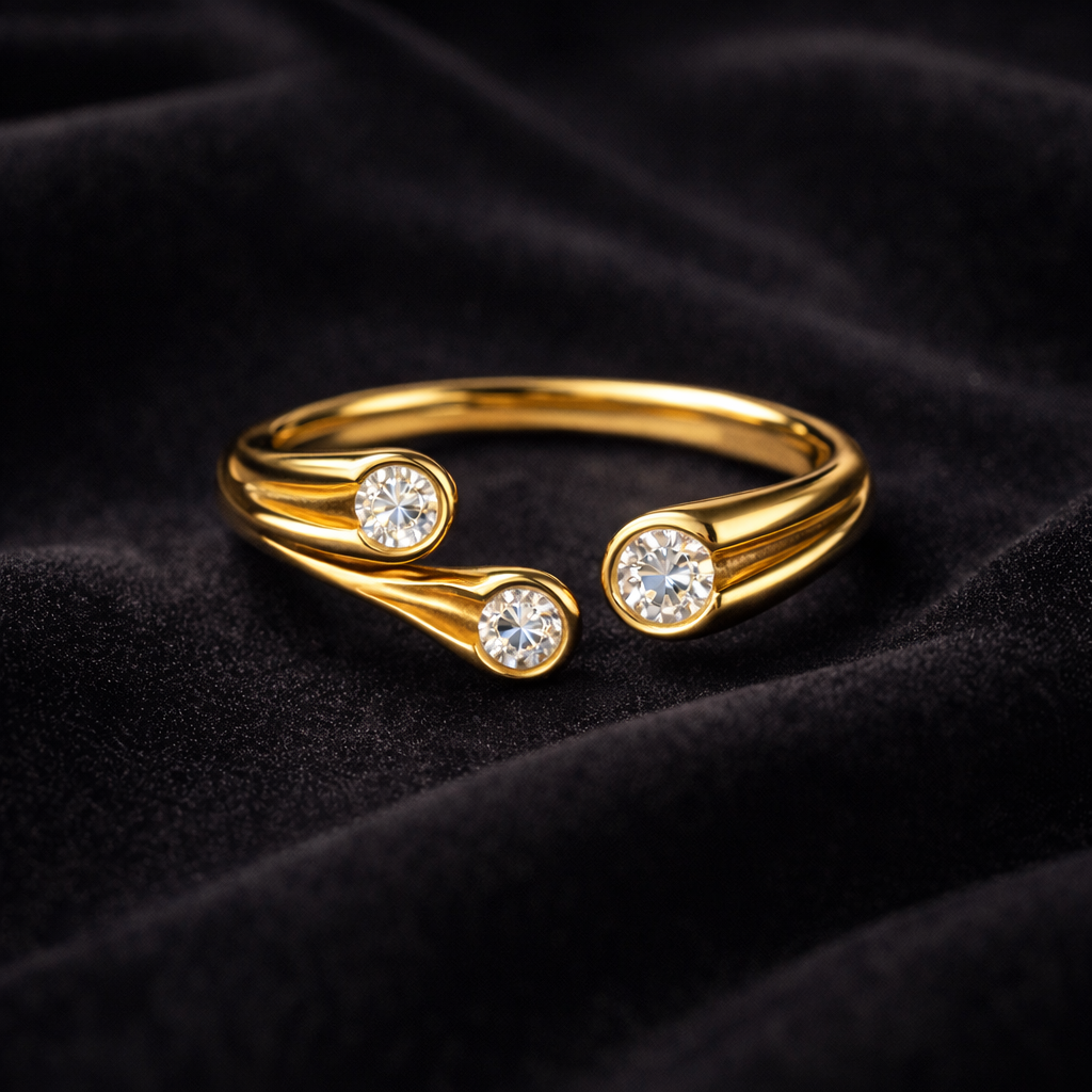 Gold Triple Crystal Open Wrap Ring