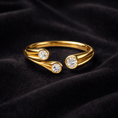 Gold Triple Crystal Open Wrap Ring