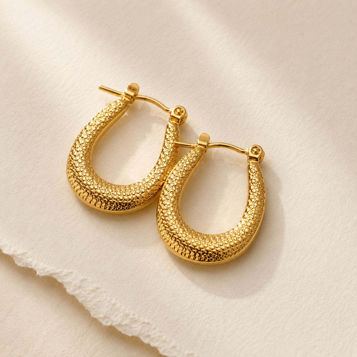 Textured Teardrop Gold Hoop Earrings