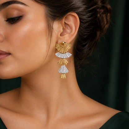 Gold & Silver Fan Drop Earrings