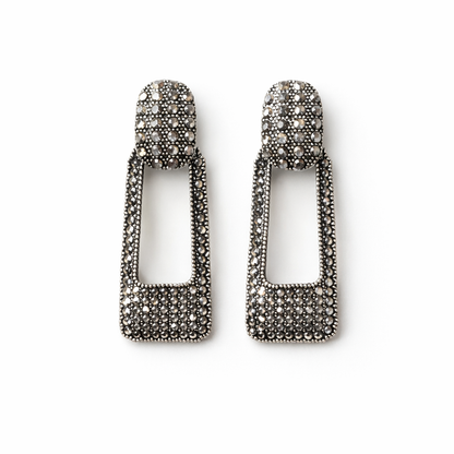 Silver Crystal Hollow Rectangle Earrings