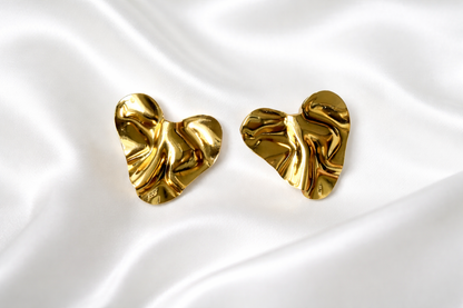 Gold Molten Heart Stud Earrings