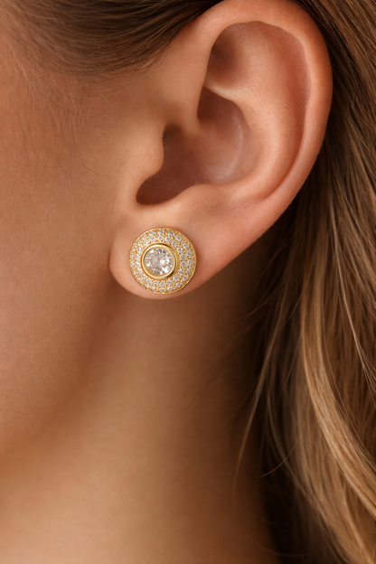 Gold Halo Crystal Stud Earrings