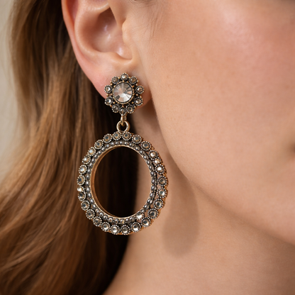 Vintage Crystal Halo Circle Drop Earrings