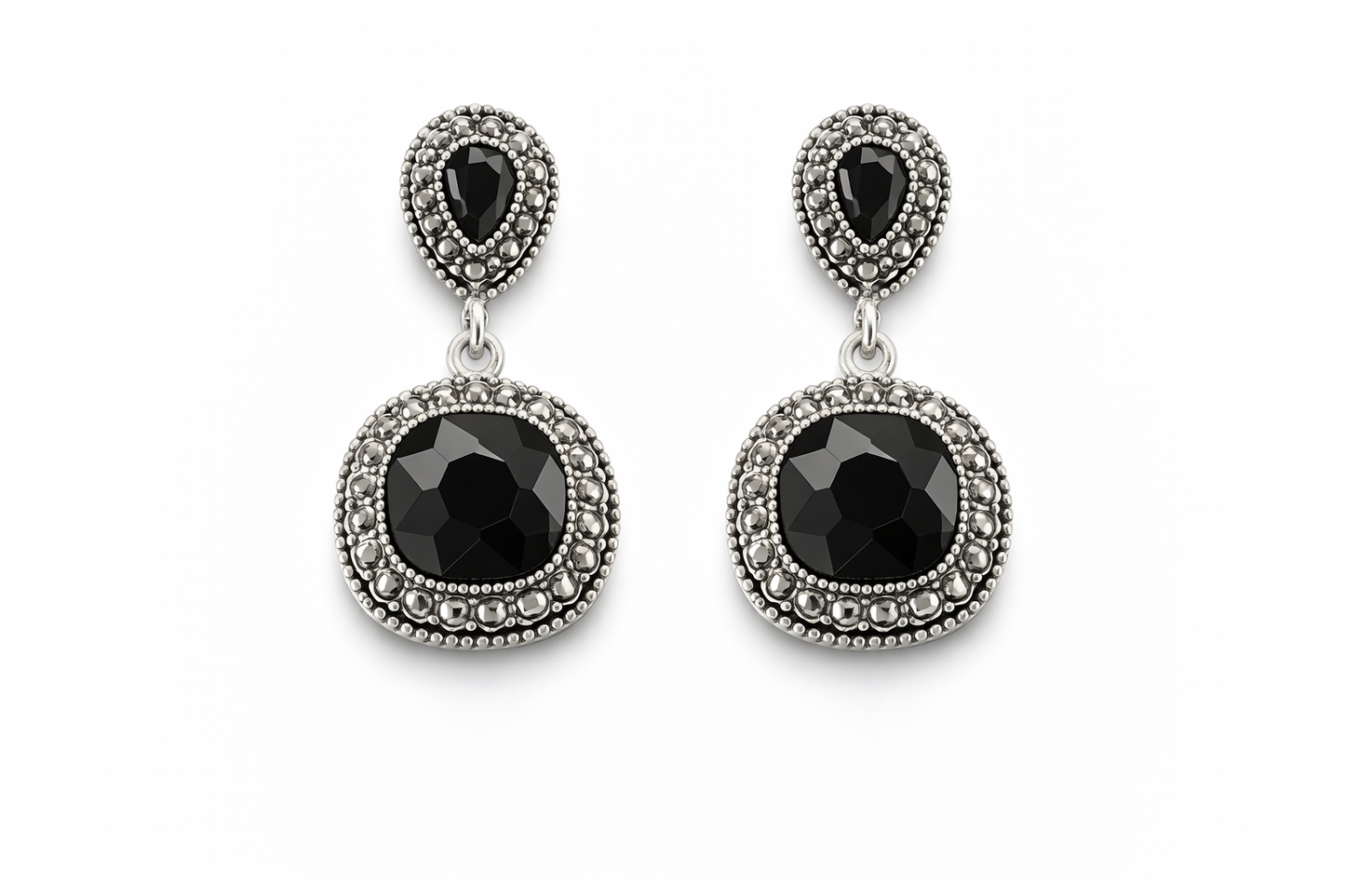 Black Crystal Vintage Drop Earrings