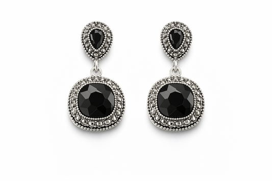 Black Crystal Vintage Drop Earrings