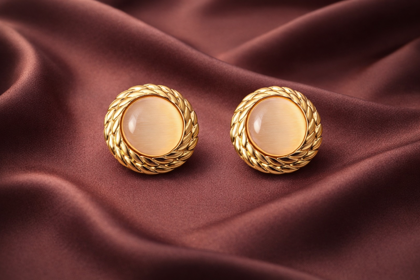 Gold Round Stone Stud Earrings