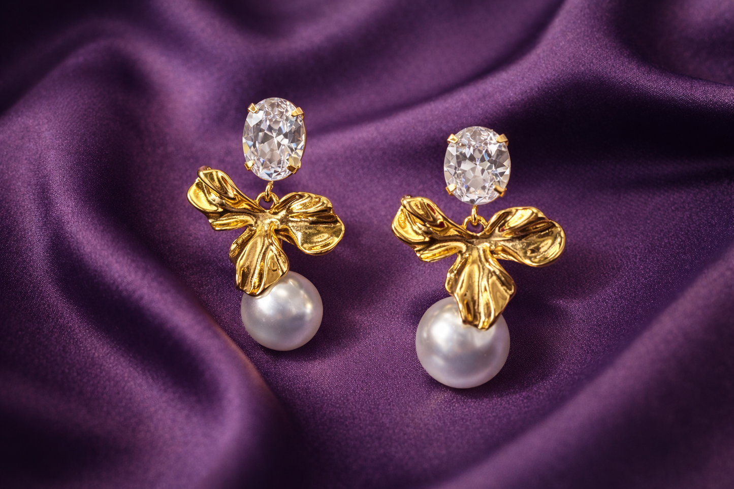 Gold Pearl Drop Stud Earrings