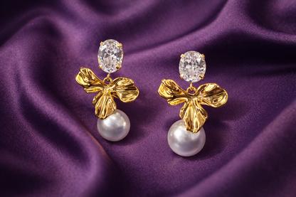 Gold Pearl Drop Stud Earrings