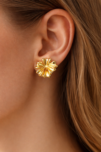 Gold Flower Statement Stud Earrings