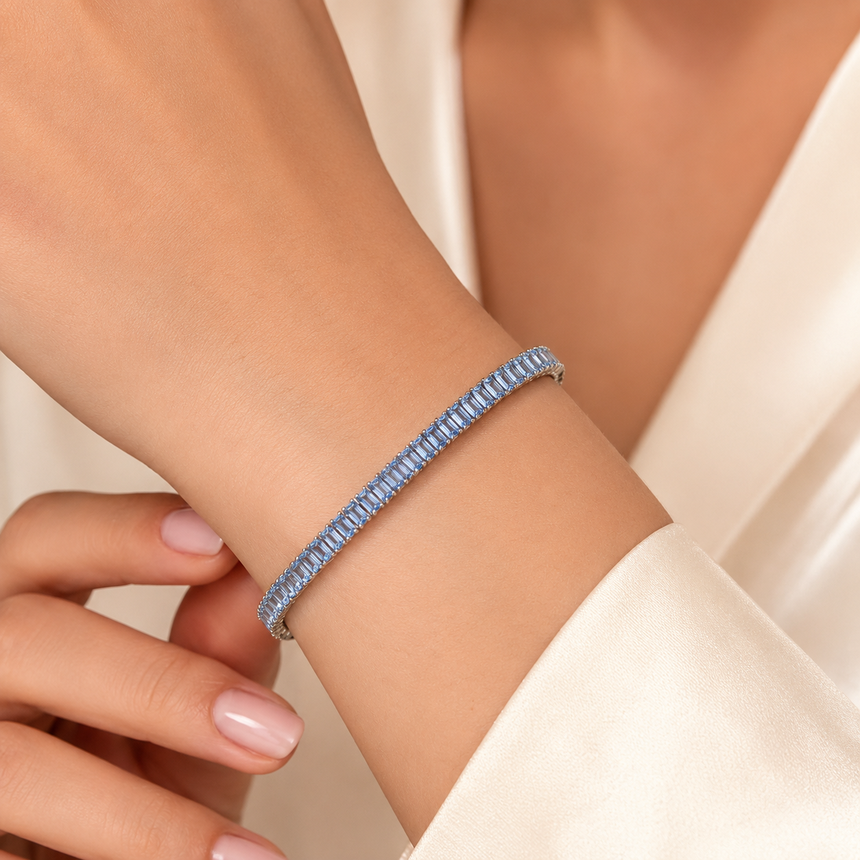 Sky Blue Baguette Tennis Bracelet