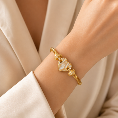 Luxe Pavé Heart Cable Bangle
