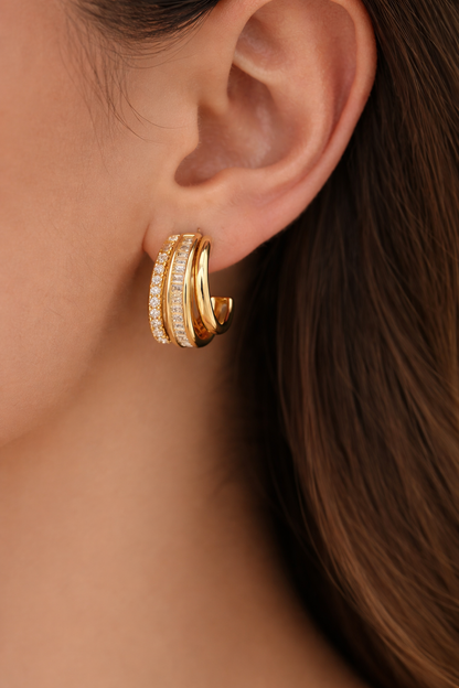 Gold Layered Crystal Hoop Earrings
