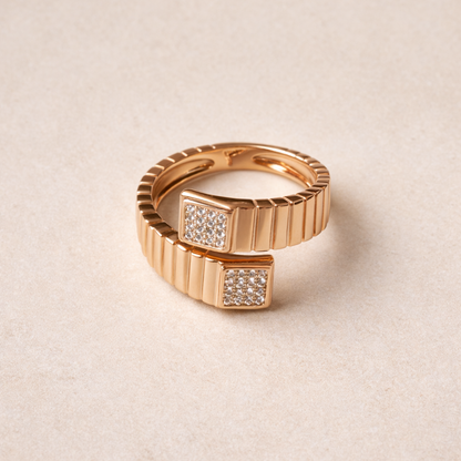 Gold Ribbed Square Crystal Ring