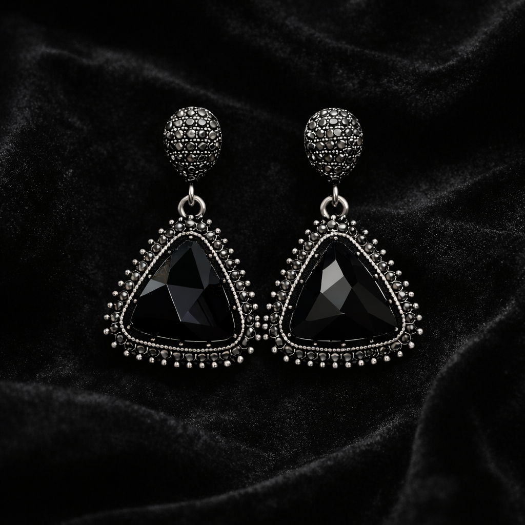 Black Crystal Triangle Drop Earrings