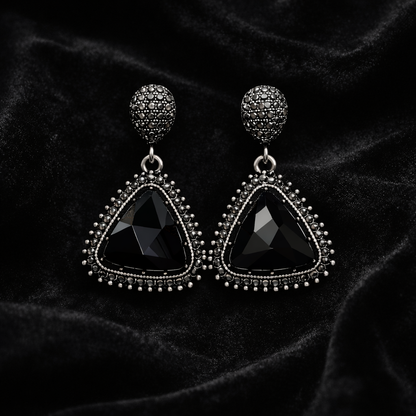 Black Crystal Triangle Drop Earrings