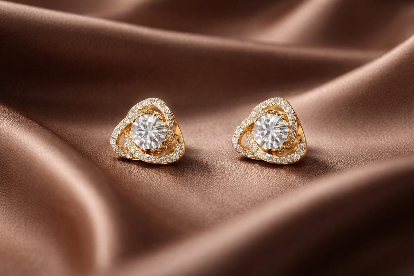 Gold Swirl Crystal Stud Earrings