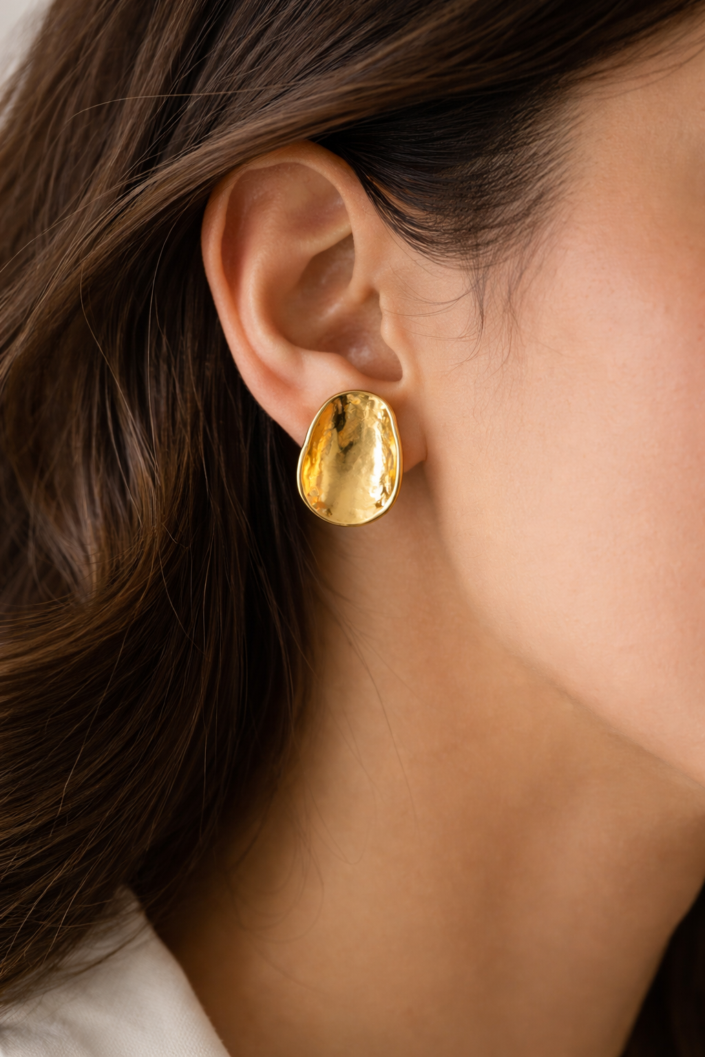 Gold Oval Stud Earrings