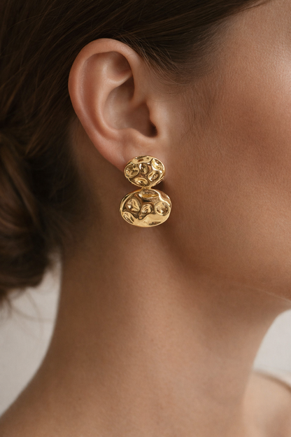 Gold Double Dome Stud Earrings