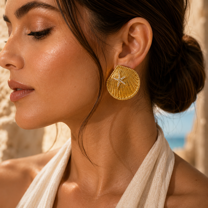 Gold Starfish Disc Statement Earrings
