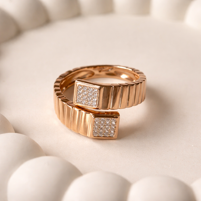 Gold Ribbed Square Crystal Ring