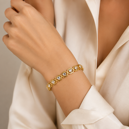 Golden Heart Hexagon Bangle Bracelet