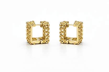 Gold Textured Square Hoop Earrings